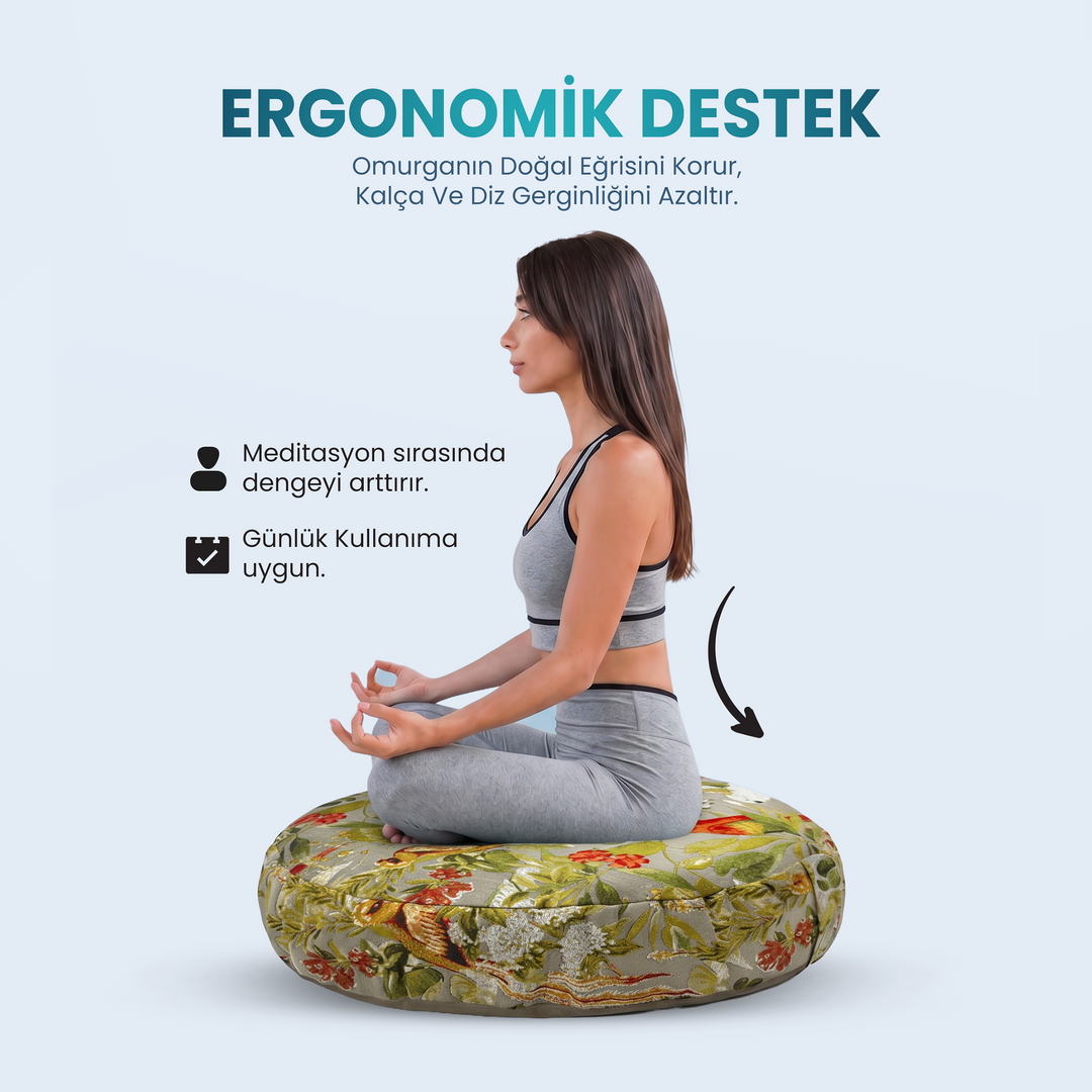 Doğal Karabuğday Kabuğu Dolgulu Meditasyon ve Yoga Minderi – Ortopedik Destekli Oturma Minderi 60 cm