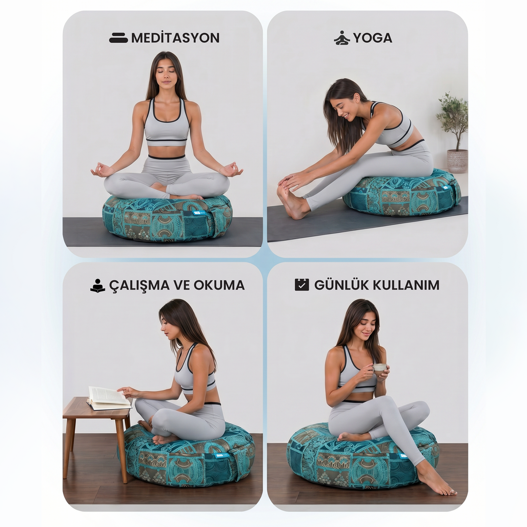Doğal Karabuğday Kabuğu Dolgulu Meditasyon ve Yoga Minderi – Ortopedik Destekli Oturma Minderi 60 cm