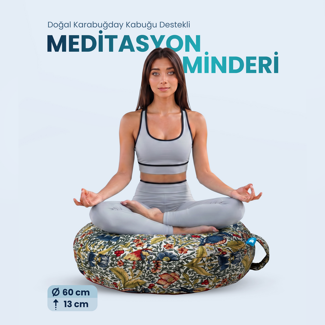Doğal Karabuğday Kabuğu Dolgulu Meditasyon ve Yoga Minderi – Ortopedik Destekli Oturma Minderi 60 cm