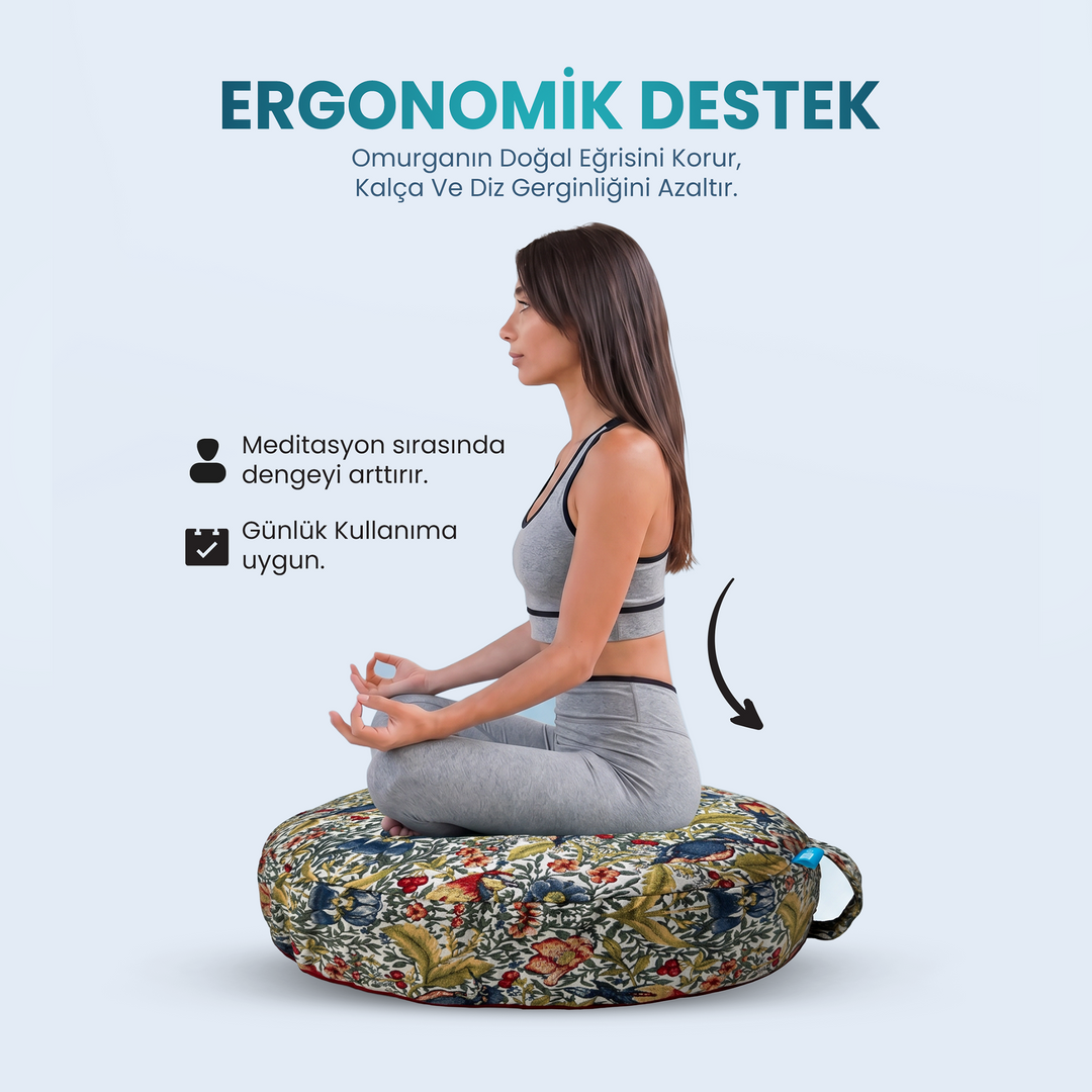 Doğal Karabuğday Kabuğu Dolgulu Meditasyon ve Yoga Minderi – Ortopedik Destekli Oturma Minderi 60 cm