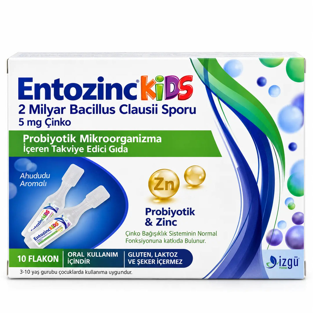 Entozinc Kids Ahududu Aromalı Çinkolu Sıvı Probiyotik- 10Flakon