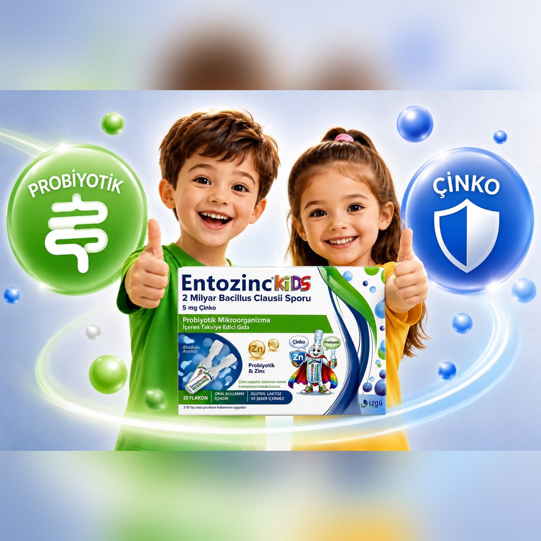 Entozinc Kids Ahududu Aromalı Çinkolu Sıvı Probiyotik- 20Flakon