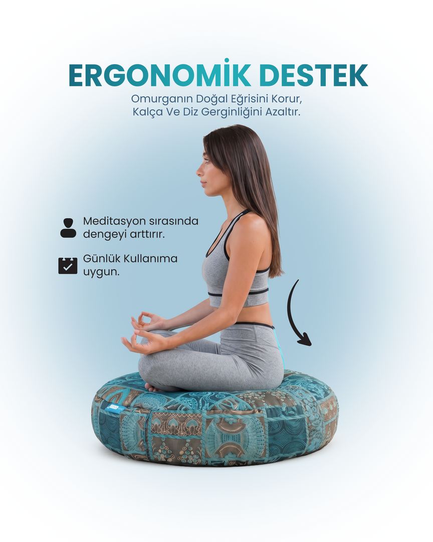 Doğal Karabuğday Kabuğu Dolgulu Meditasyon ve Yoga Minderi – Ortopedik Destekli Oturma Minderi 60 cm