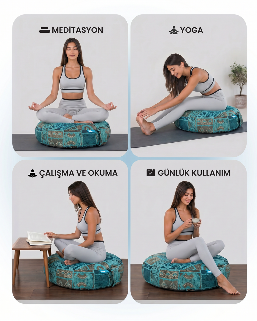 Doğal Karabuğday Kabuğu Dolgulu Meditasyon ve Yoga Minderi – Ortopedik Destekli Oturma Minderi 60 cm