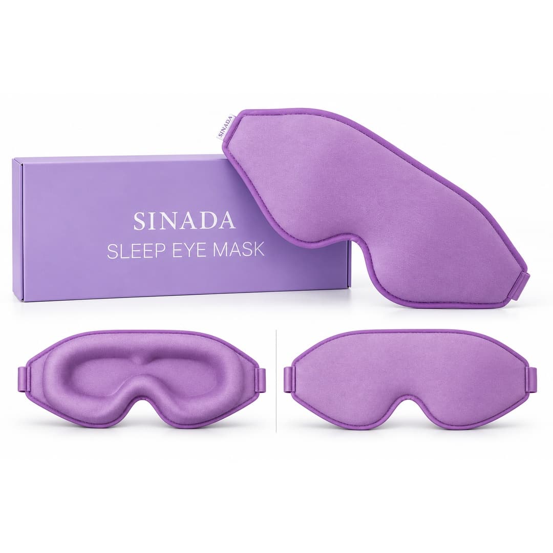 Sinada Premium 3D Uyku Göz Maskesi Köpük Uyku Bandı - Lila
