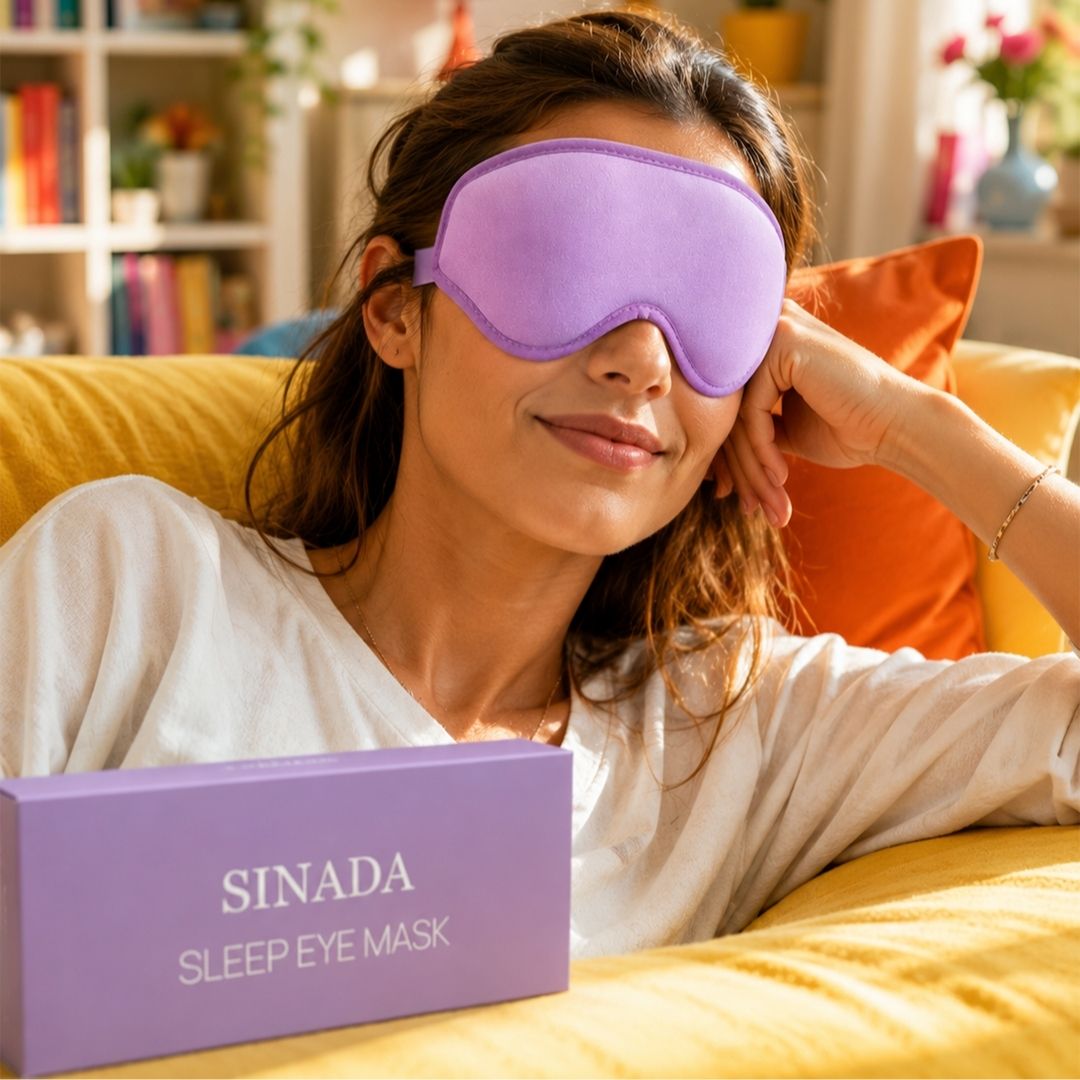 Sinada Premium 3D Uyku Göz Maskesi Köpük Uyku Bandı - Lila