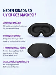 Sinada Premium 3D Uyku Göz Maskesi Köpük Uyku Bandı - Siyah
